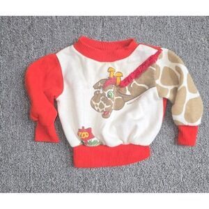 Vintage Kids Stuff Baby Sweatshirt 12M Giraffe Zoo Graphic Red Retro